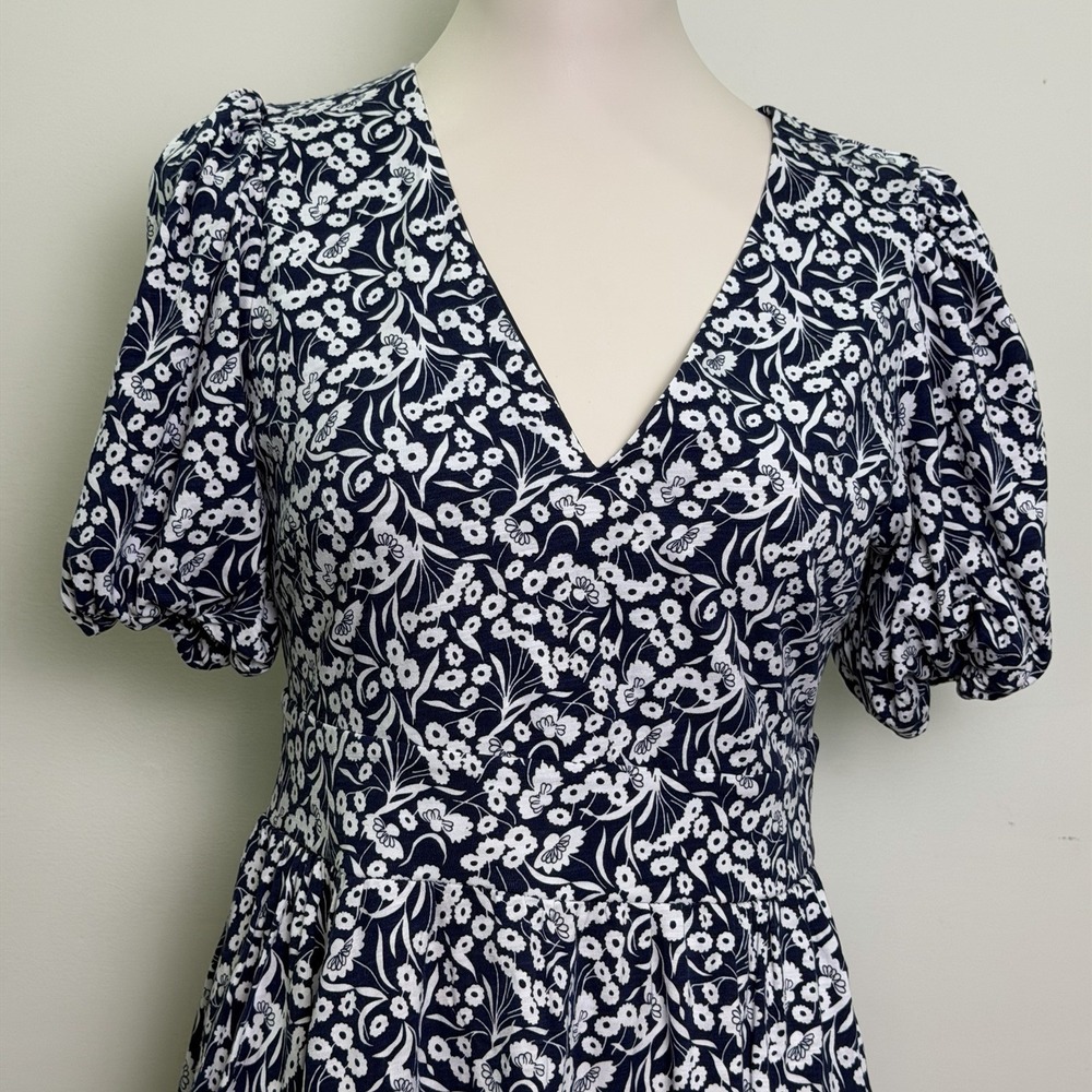 BODEN Floral Jersey Cutout Back Dress Womens US 6L UK 10L Navy Blue White Midi - Picture 2 of 8
